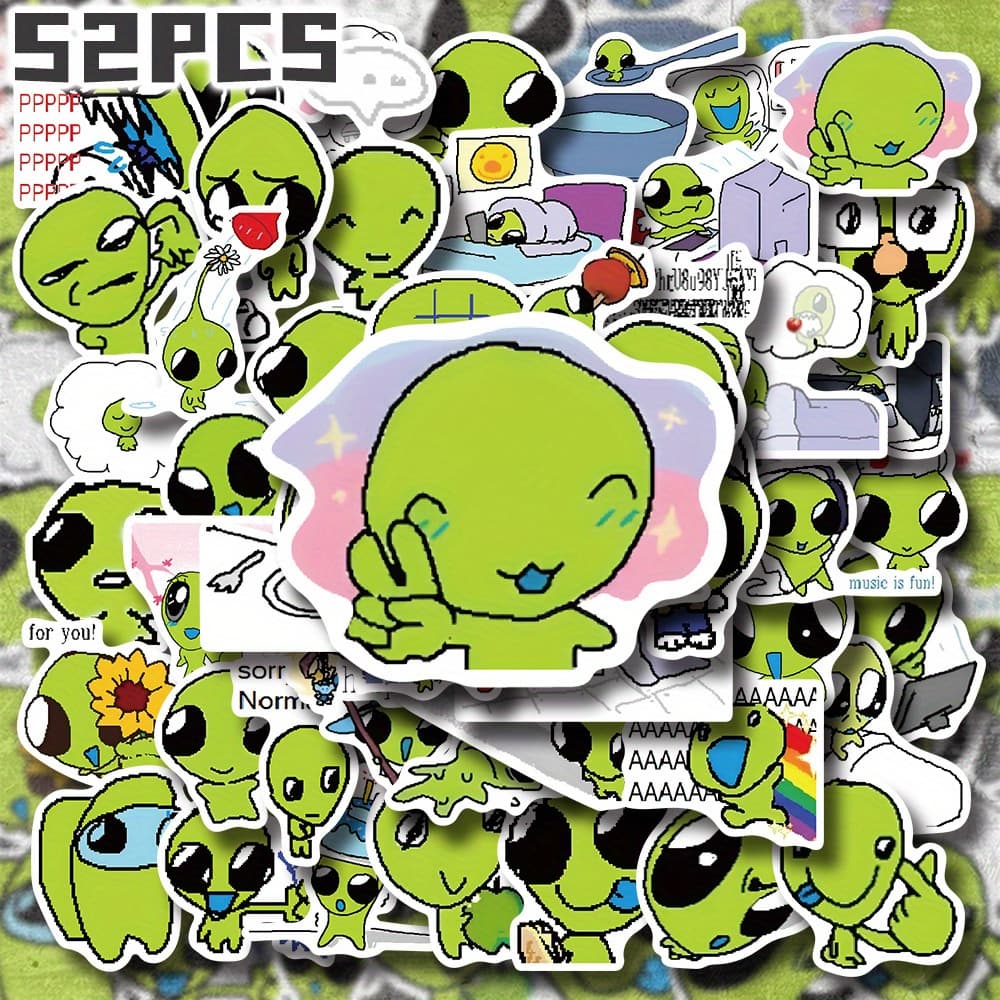 Pack de 52 Pegatinas SCXXBSW de Meme Alien Verde