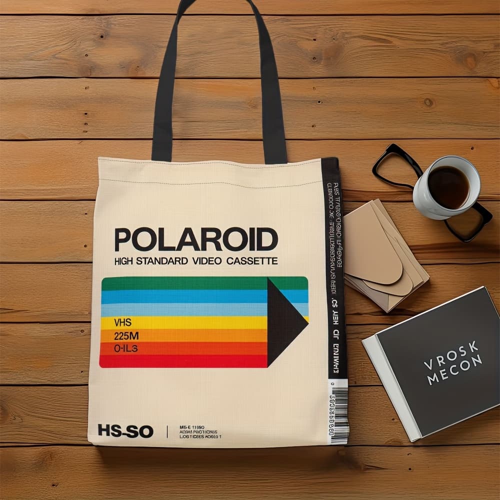 1 Bolsa tote vintage con patrón de Polaroid VHS
