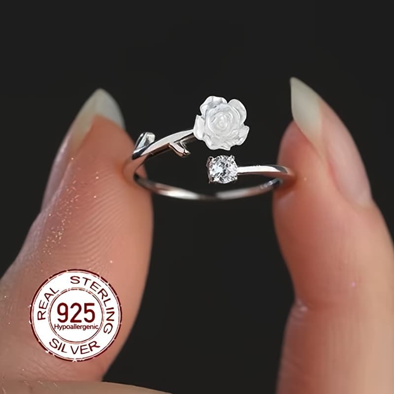 Anillo ajustable para mujer de plata de ley con circonita cúbica sintética d...