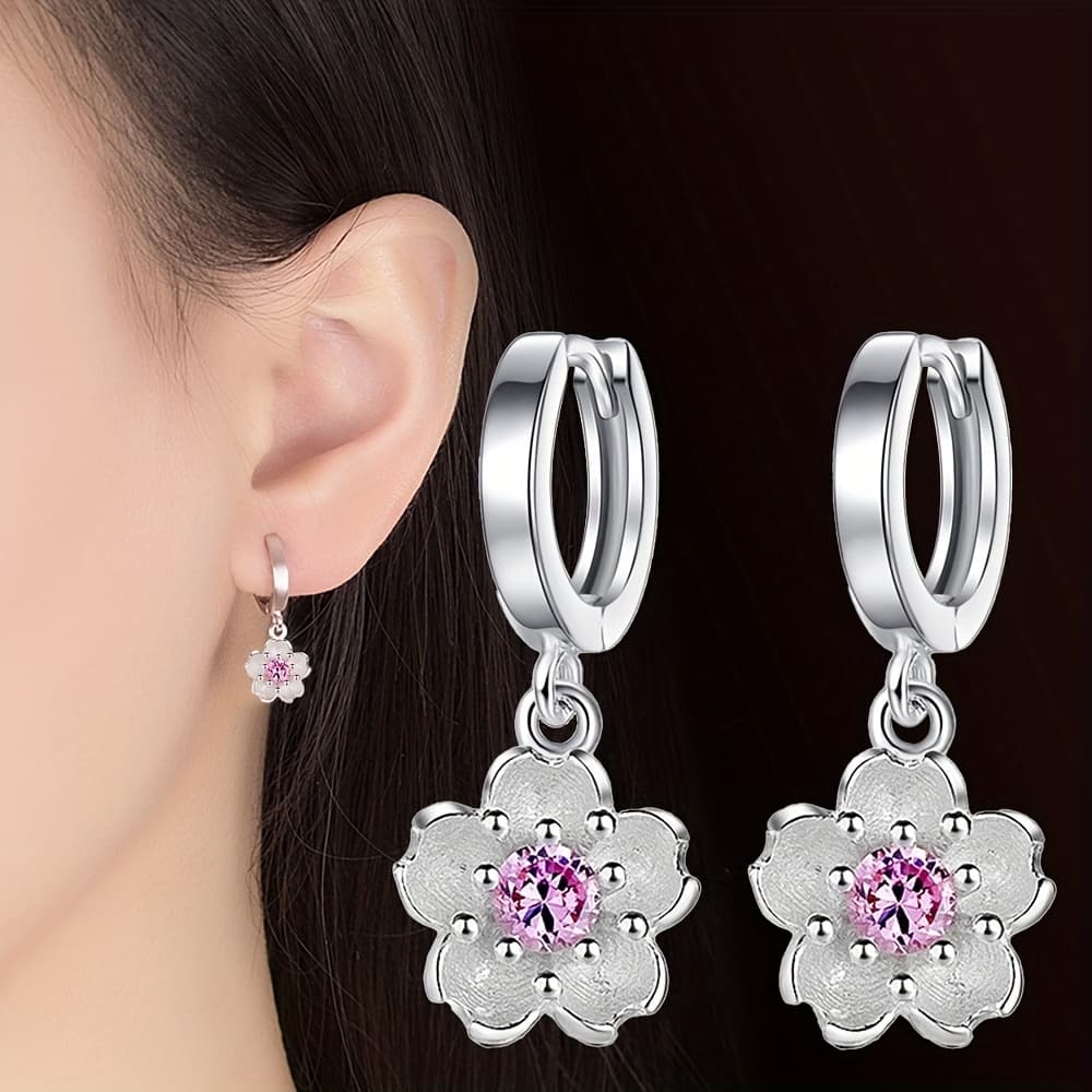 Par de lindos y elegantes aretes florales de melocotón para mujer, estilo caí...