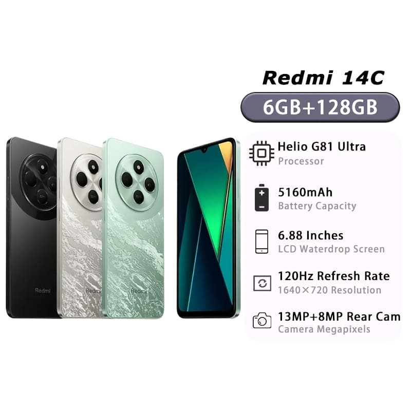Teléfono móvil Xiaomi Redmi 14C 4G (6GB+128GB) Pantalla HD de 120Hz, Cámara d...